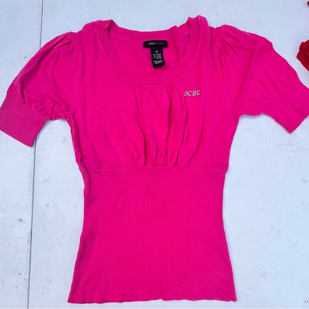 BCBGMaxAzria Pink Ruched Fitted Blouse